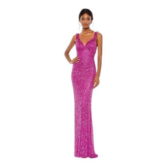 Mac Duggal Dresses & Skirts - Mac Duggal Embellished Ruffle Strap Trumpet Gown in Fuchsia NWT